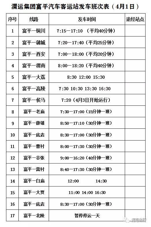 最新！渭南各汽车站班次时刻表发布