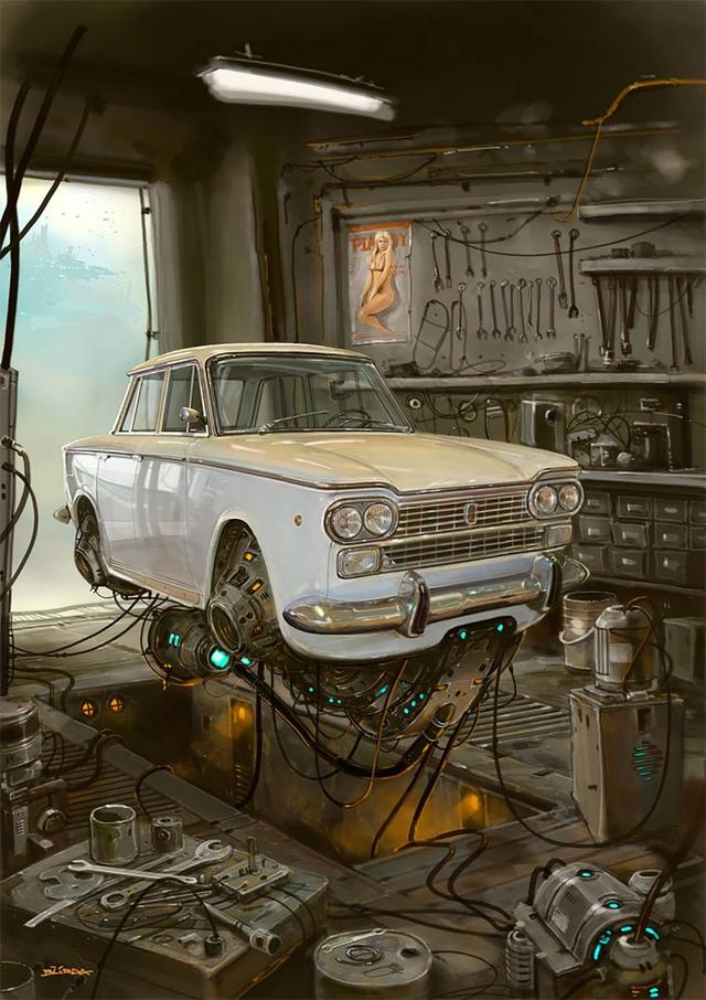 猫腰艺术——Alejandro Burdisio概念插画作品：飞翔的汽车