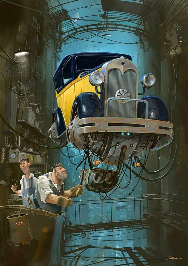 猫腰艺术——Alejandro Burdisio概念插画作品：飞翔的汽车