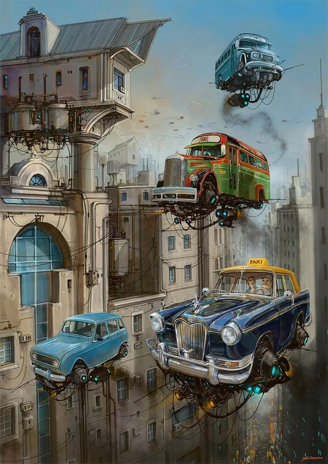 猫腰艺术——Alejandro Burdisio概念插画作品：飞翔的汽车