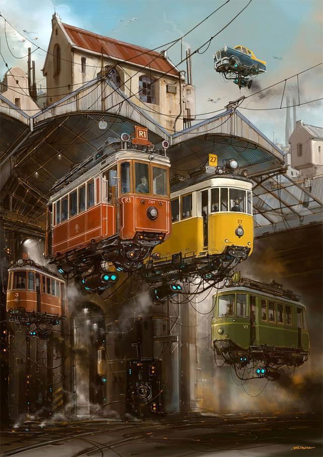 猫腰艺术——Alejandro Burdisio概念插画作品：飞翔的汽车