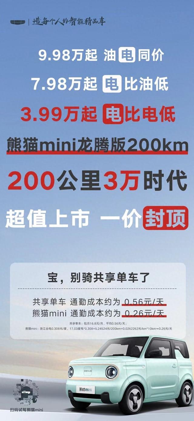 共享单车还有优势？熊猫mini龙腾通勤成本每天仅0.26元！