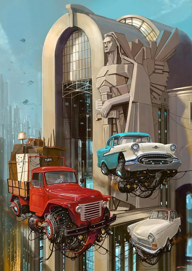 猫腰艺术——Alejandro Burdisio概念插画作品：飞翔的汽车