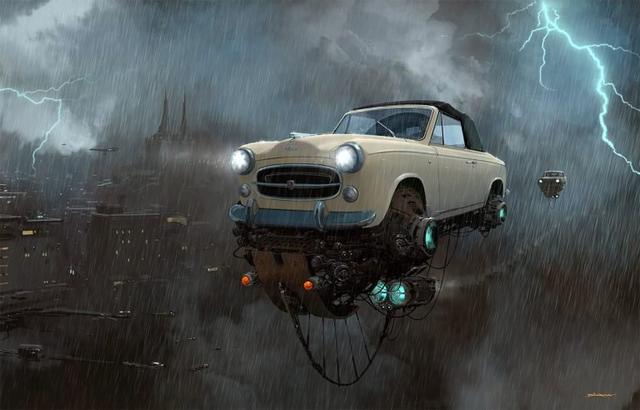 猫腰艺术——Alejandro Burdisio概念插画作品：飞翔的汽车