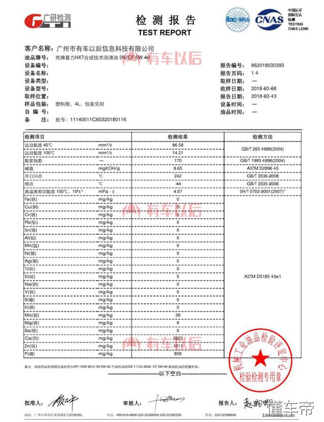 主流原厂机油检测结果：北京现代、奔驰性能参数大跌眼镜！