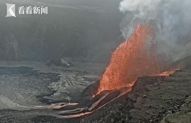 震撼！百米“熔岩喷泉” 夏威夷第二大火山持续喷发