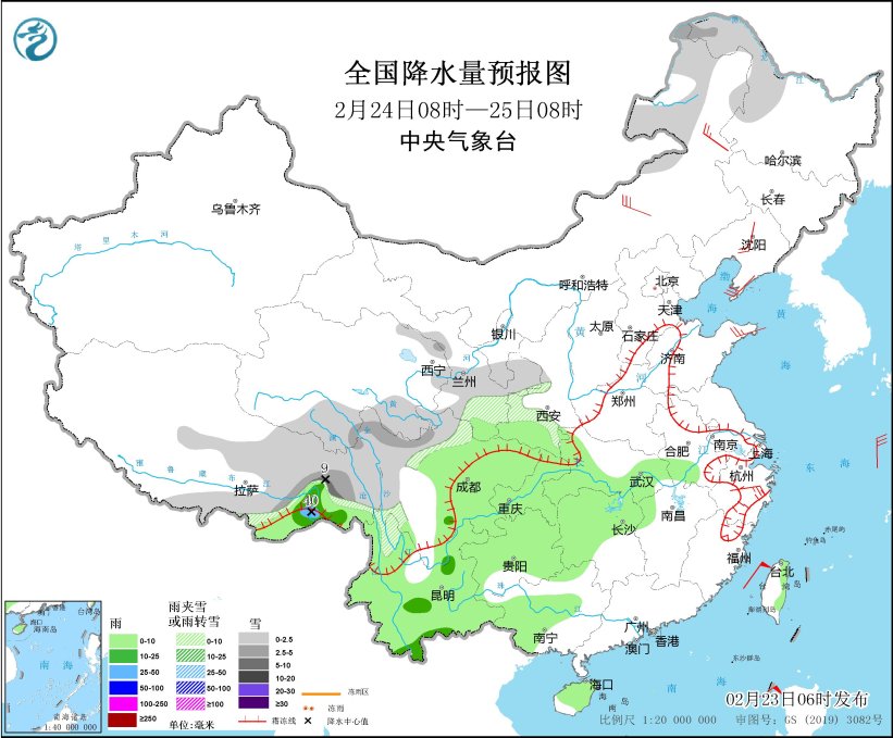 西南地区东部至长江中下游地区多阴雨 局地有大雨